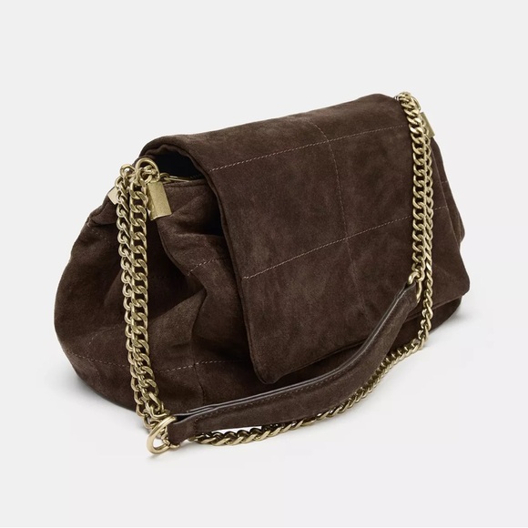 Zara leather chocolate brown leather shoulder bag purse - Picture 5 of 14